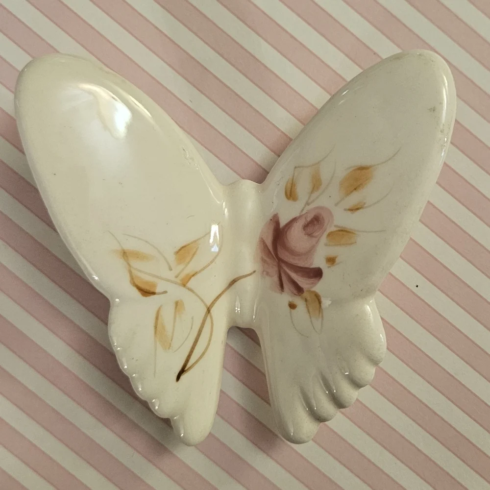 Set of three vintage porcelain,hand- Painted butterfly wall hangings